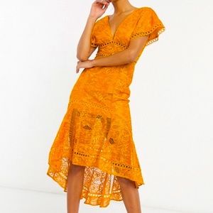 ASOS Gold Flutter Sleeve Midi Dress